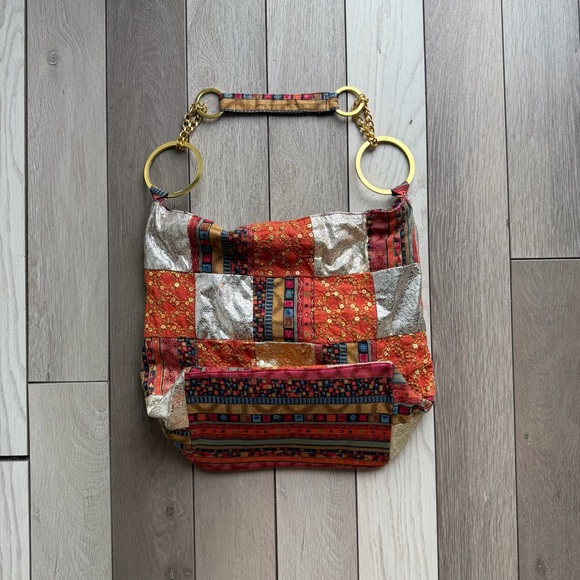 Valeria Collection Patchwork Bag with Gold Accents - Picture 4 of 7